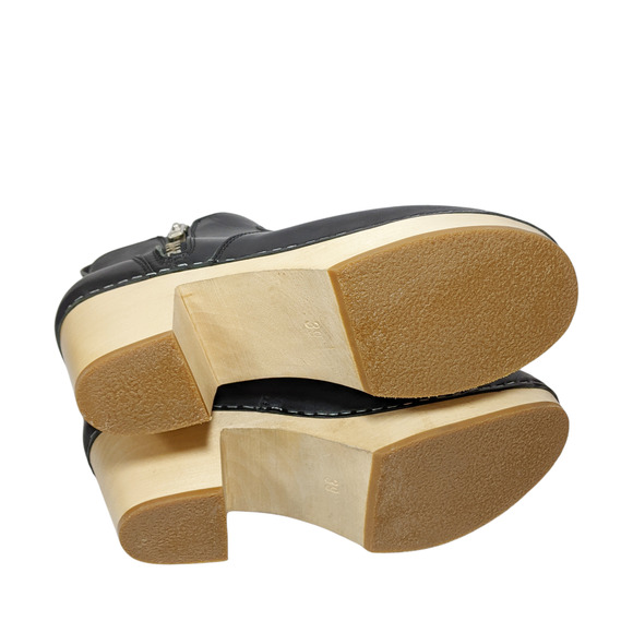 Swedish Hasbeens 39 black Zip It Emy boot bootie zipper ankle leather wood clog - Picture 7 of 8